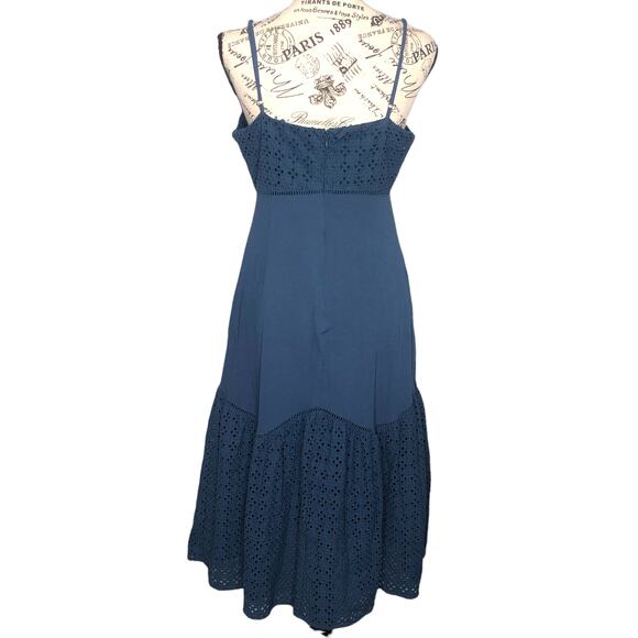 Miami LARGE Adjustable Spaghetti Strap Eyelet Crochet Detail Midi Sundress - Picture 5 of 14